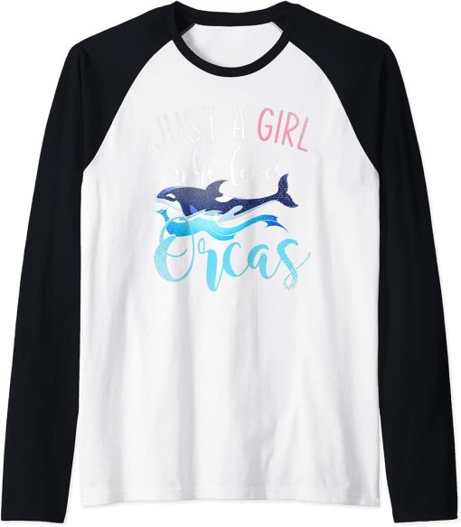 Orca Ocean Animal Aquarist Women Girls Gift Killer Whale Raglan Baseball Tee