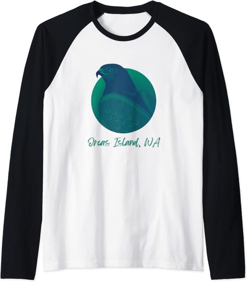 Orcas Island WA Osprey Sea Green Raptor Ocean Bird Raglan Baseball Tee