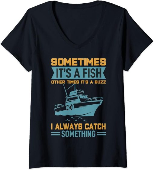 Womens Fishing Rods Lovers | Funny Fishing Sayings | Funny Fishing V-Neck T-Shirt