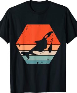 Orca Vintage Retro Sunset Silhouette Killer Whale Striped T-Shirt