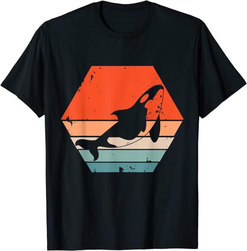 Orca Vintage Retro Sunset Silhouette Killer Whale Striped T-Shirt