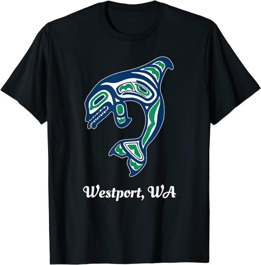 Blue Green Native American Westport WA Orca Killer Whale T-Shirt