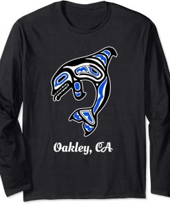 Blue Native American Oakley CA Tribal Orca Killer Whale Long Sleeve T-Shirt