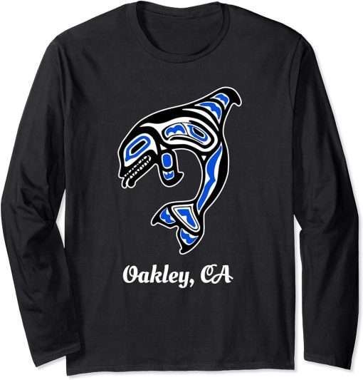 Blue Native American Oakley CA Tribal Orca Killer Whale Long Sleeve T-Shirt