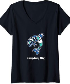 Womens Bandon OR Native American Tribal Orca Killer Whale V-Neck T-Shirt