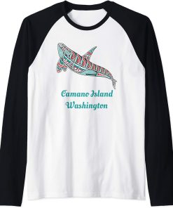 Camano Island Upward Orca Killer Whale Native American Raglan Baseball Tee