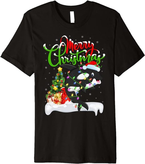 Funny Orca Fish Lover Xmas Lighting Orca Christmas Premium T-Shirt