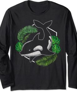 Ocean Animal Lover Gift Tropical Leaves Jungle Nature Orca Long Sleeve T-Shirt