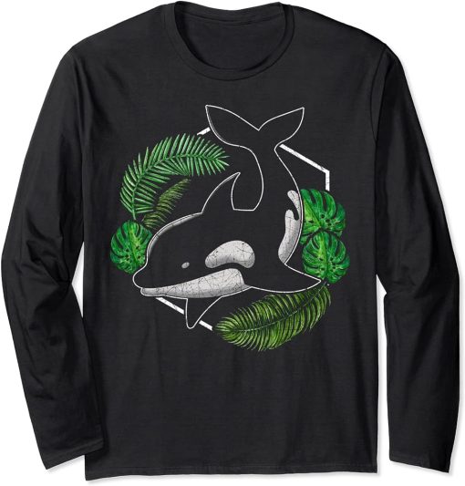 Ocean Animal Lover Gift Tropical Leaves Jungle Nature Orca Long Sleeve T-Shirt